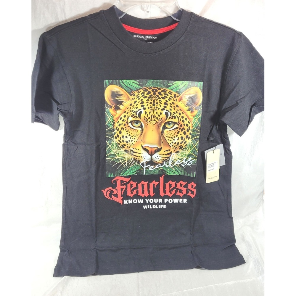 Public Supply NYC Kids Youth Fearless Wildlife T-Shirt - Black - Sz XL (18/20)